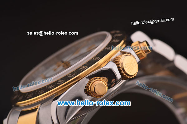 Rolex Daytona Swiss Valjoux 7750 Automatic Two Tone with White Dial and Gold Numeral Markers - Click Image to Close